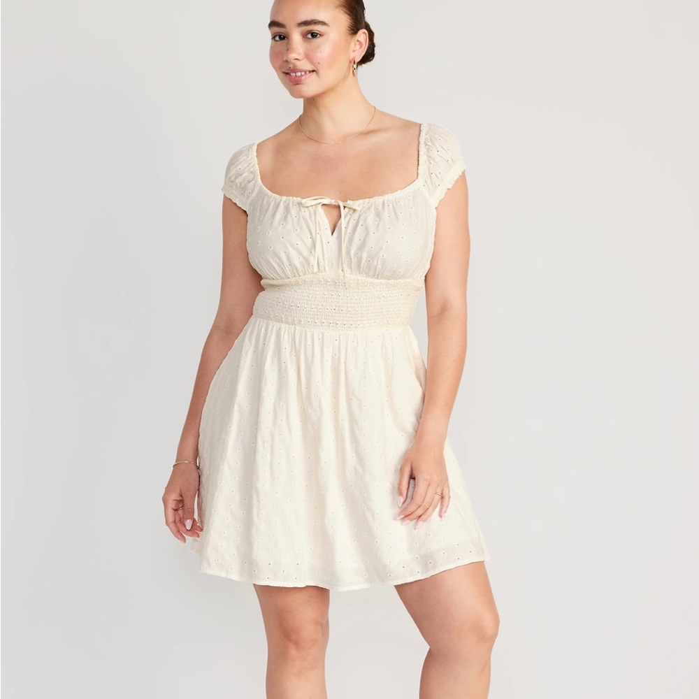 Old Navy Ivory Floral-Eyelet Mini Dress - Size L